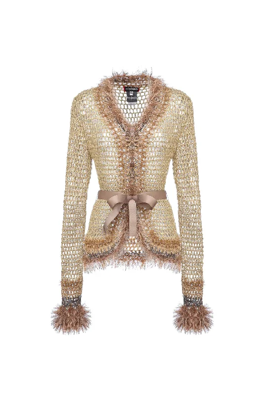 sequin embellished women cardigan for special occasionsCamel Handmade Knit Cardigan
