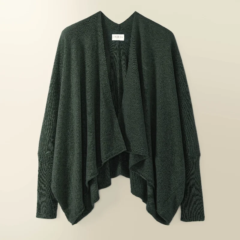 long length women cardigan with side slitsEden Fine Merino Wrap Cardigan in Forest