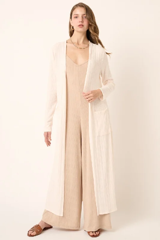 lightweight women cardigan for spring and fallIvory Rib Knit Long Cardigan