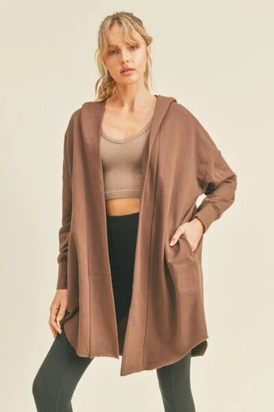 lightweight women cardigan for spring and fallOpen Front Longline Hooded Cardigan