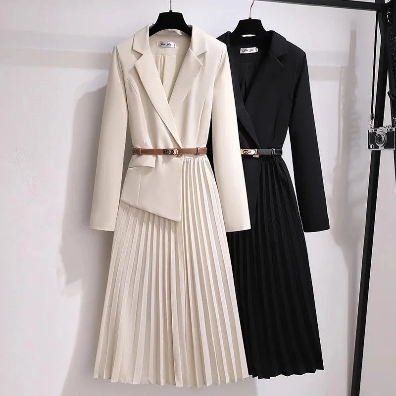Women's Slim - Fit Blazers in Charcoal Gray for a Professional AppearanceNova Elegant Pleated Blazer Dress