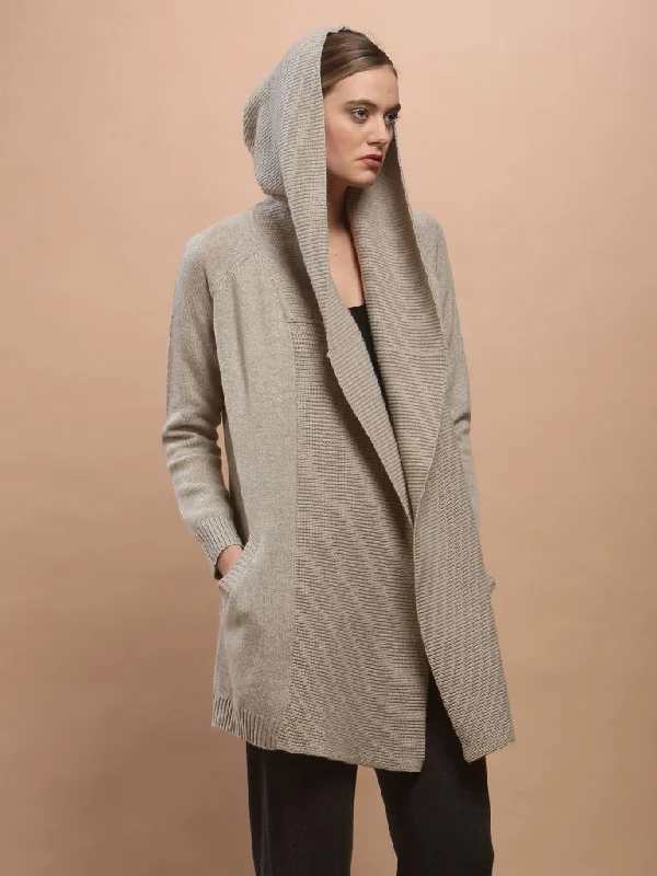floral print women cardigan for a feminine touchRibbed Hooded Long Cardigan