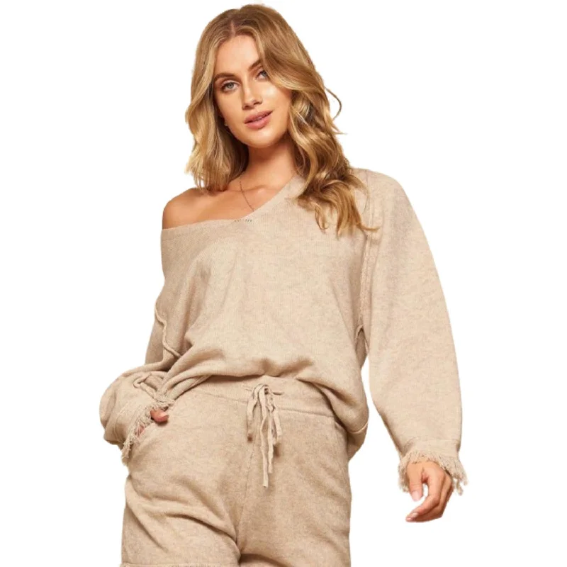 Split - Hem Women's Linen Blend Sweaters for SpringA Solid Knit Sweater