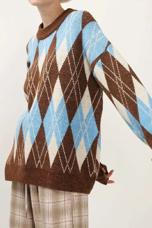 Short Sleeve Women's Cotton Blend Sweaters in Pastel ColorsAvery Argyle Sweater
