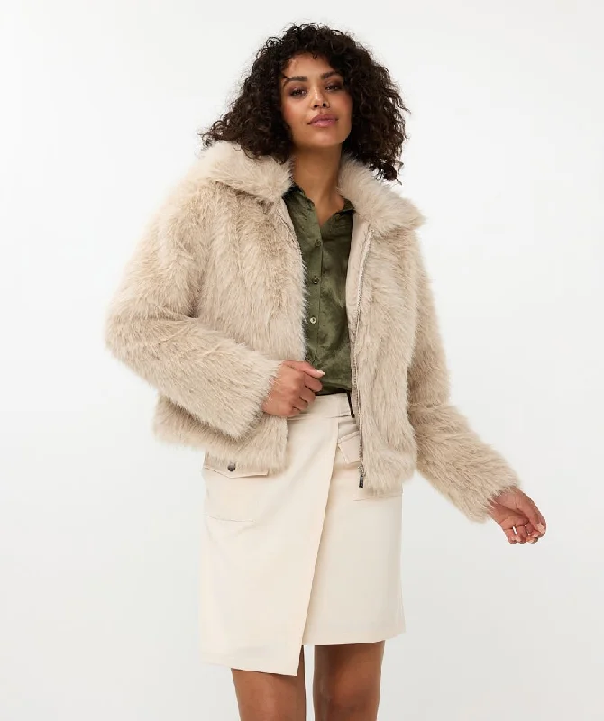 Plus Size Women's Side - Slit Sweaters in Bold SolidsEsqualo Sand Coloured Cropped Faux Fur