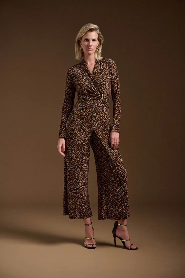 Hooded Women's Fleece - Lined Sweaters for WinterJoseph Ribkoff Silky Knit Animal Print Culotte Jumpsuit