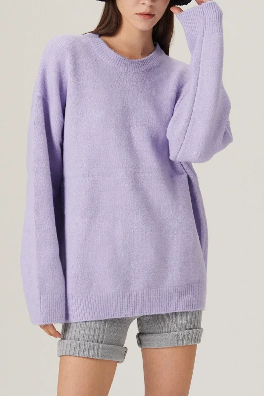 Split - Hem Women's Linen Blend Sweaters for SpringMille Round Neck Sweater