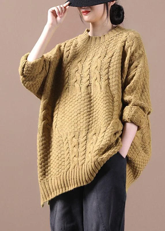 Plus Size Women's Sequined Sweaters for Special OccasionsOrganic Yellow Side Open Fall Sweater Top