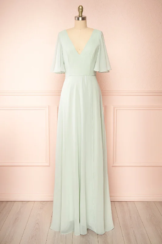 Midi dresses with polka dot prints for a playful summer outfitAdelphia Sage | V-Neck Chiffon Maxi Dress