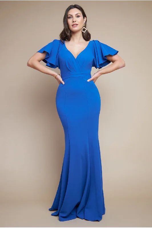 Maxi dresses with a wrap - around style for a customizable fitGoddiva Flared Sleeve Front Wrap Maxi Dress - Royal Blue