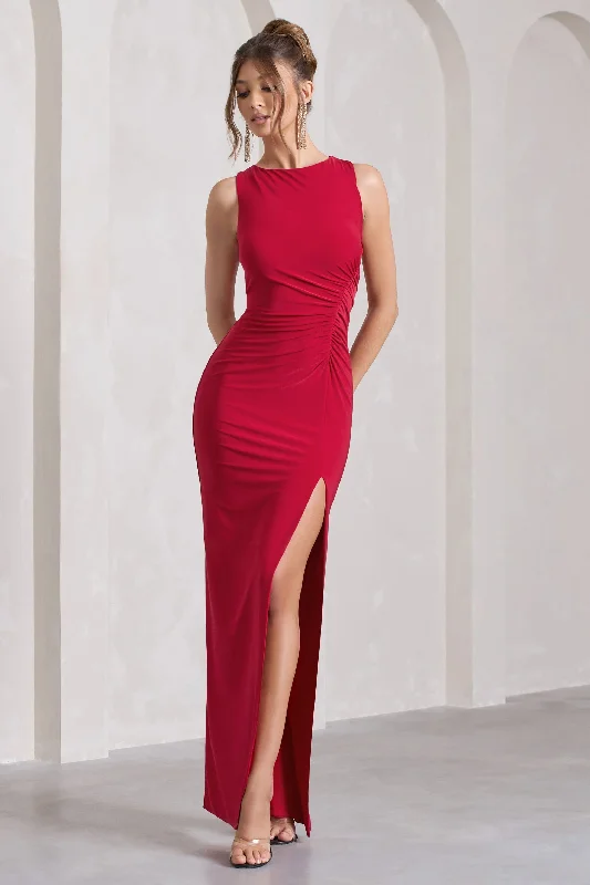 Maxi dresses with a paisley print for a classic and elegant styleNight To Remember | Red Open-Back Split Maxi Dress