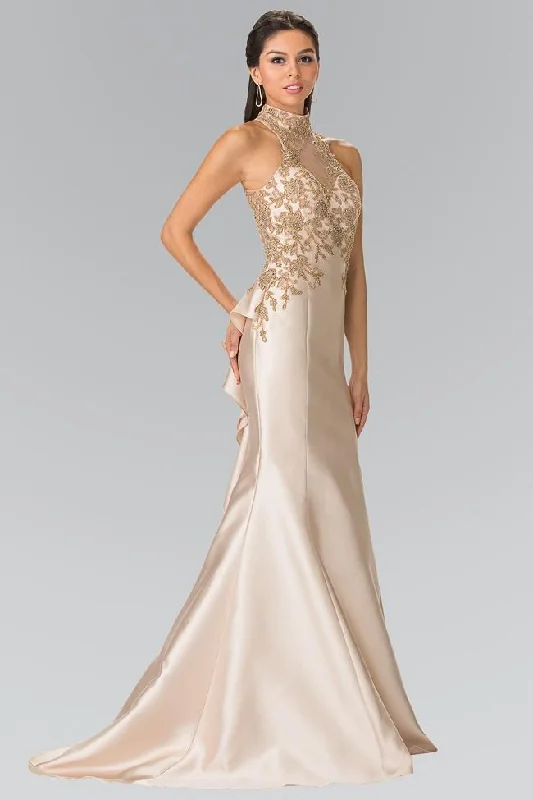 Prom dresses with lace - trimmed hems and off - the - shoulder necklines for a delicate lookElizabeth K - GL2280 High Neck Mermaid Gown