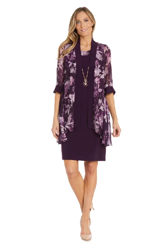 Cocktail dresses with a pleated skirt and a square necklineR&M Richards 1285 Mother of the Bride Short Floral Jacket Dress