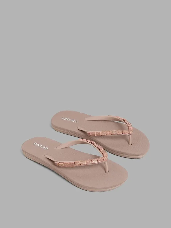 Patterned Geometric Women Shorts for a Modern AppealLUNA BLU Beige Beaded Accent Flip Flop