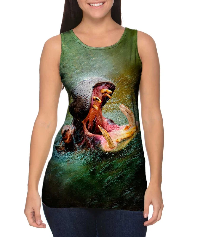 Women's Button - Down Tank Tops in Striped PatternsRain Water Hippo